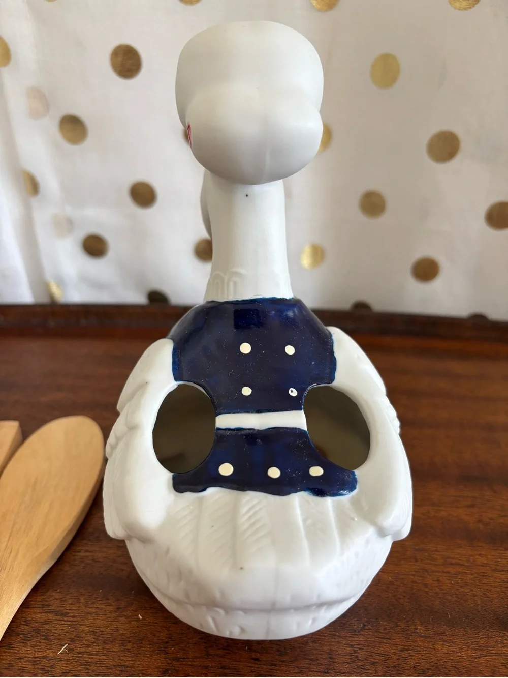 Vintage Giftco ceramic Goose Utensil/Potpourri Holder 80s NIB Polka Dots Hearts